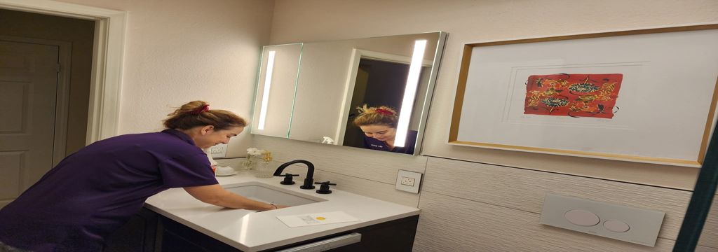 A picture of our staff  cleaning the sink